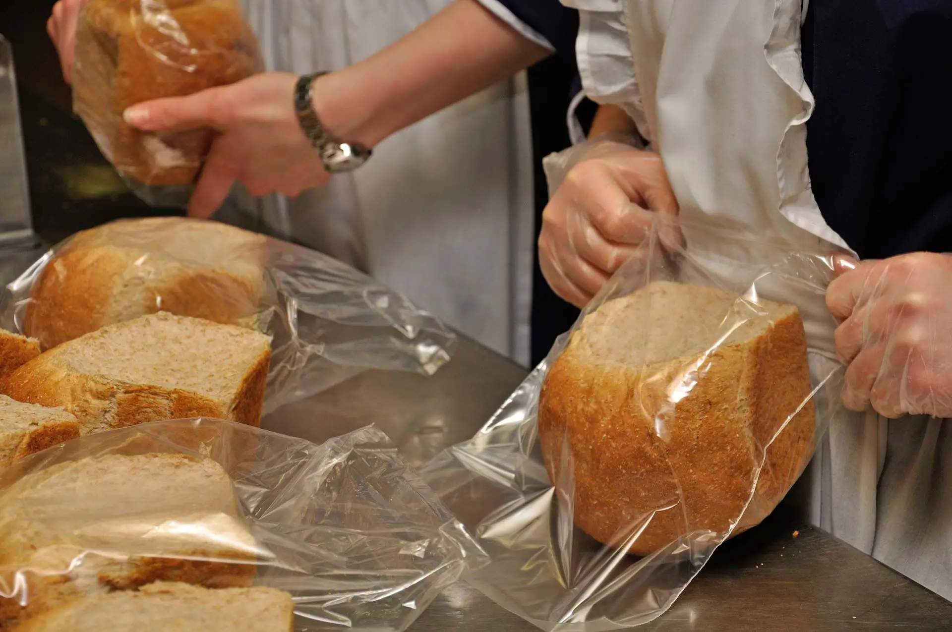 Bread Bags being packed at bakery